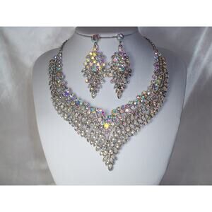 Rhinestone AB necklace set, bridal prom Quenceanera ballroom drag queen necklace